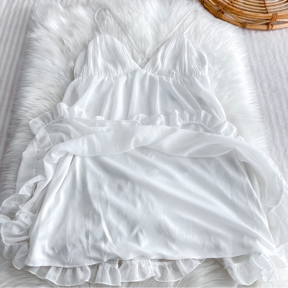 Ieena for Mac Duggal Ruffle V-neck Criss-Cross Mini Dress Sleeveless - Picture 7 of 16